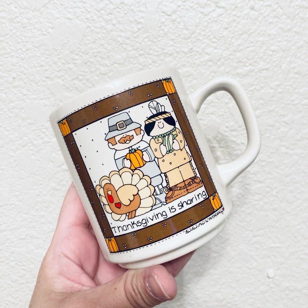 Enesco Thanksgiving is Sharing Coffee Mug Susan Marie McChesney Vtg 1985